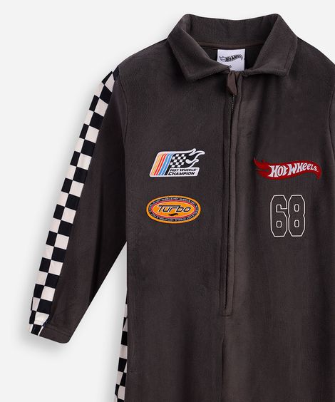 pijama macacão longo infantil piloto hot wheels cinza