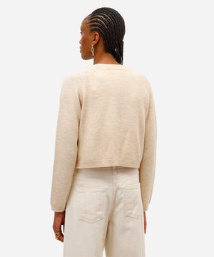cardigan feminino de tricot com bolsos bege