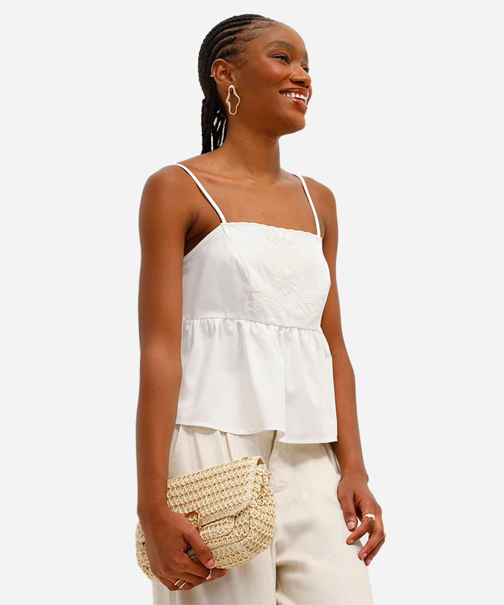 bata feminina de algodão com bordado off white