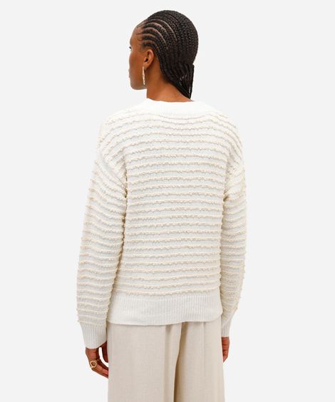 suéter feminino de tricot texturizado listrado - off white