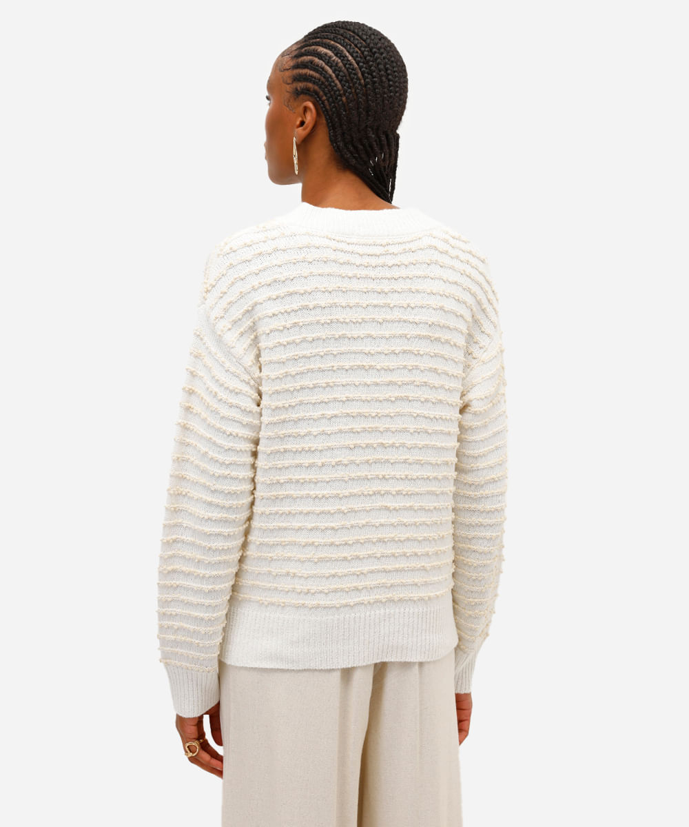 suéter feminino de tricot texturizado listrado - off white