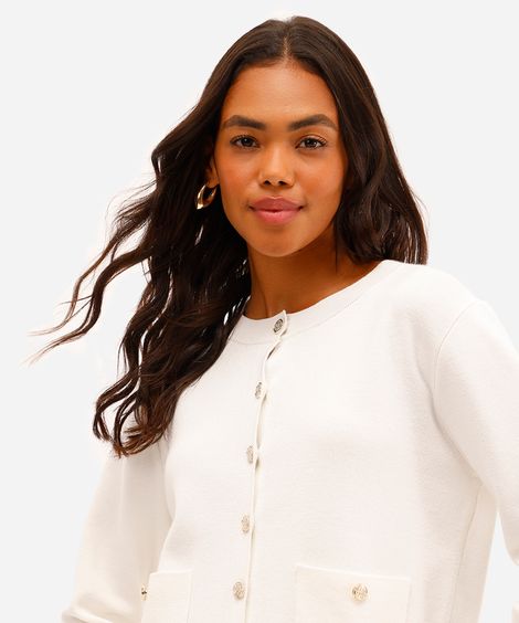 cardigan feminino de tricot com bolsos off white