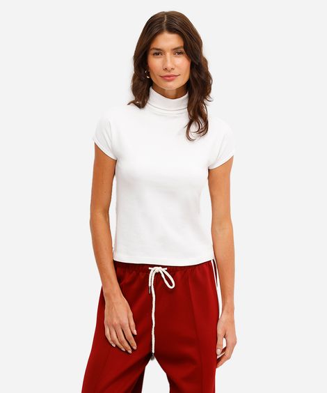 blusa feminina de algodão gola alta off white