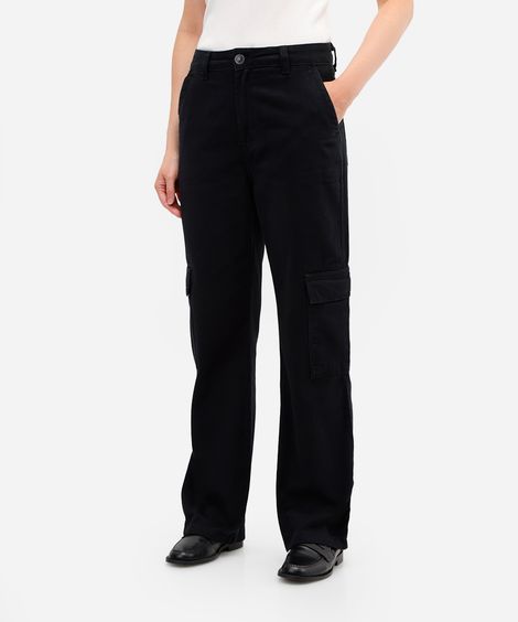 calça cargo feminina de sarja cintura média preta