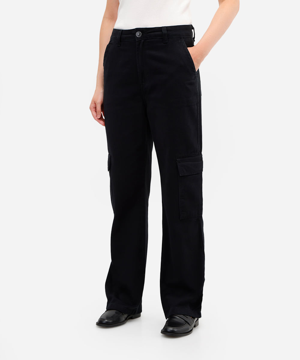 calça cargo feminina de sarja cintura média preta