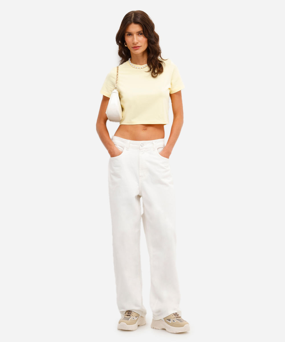 blusa básica feminina baby look amarela