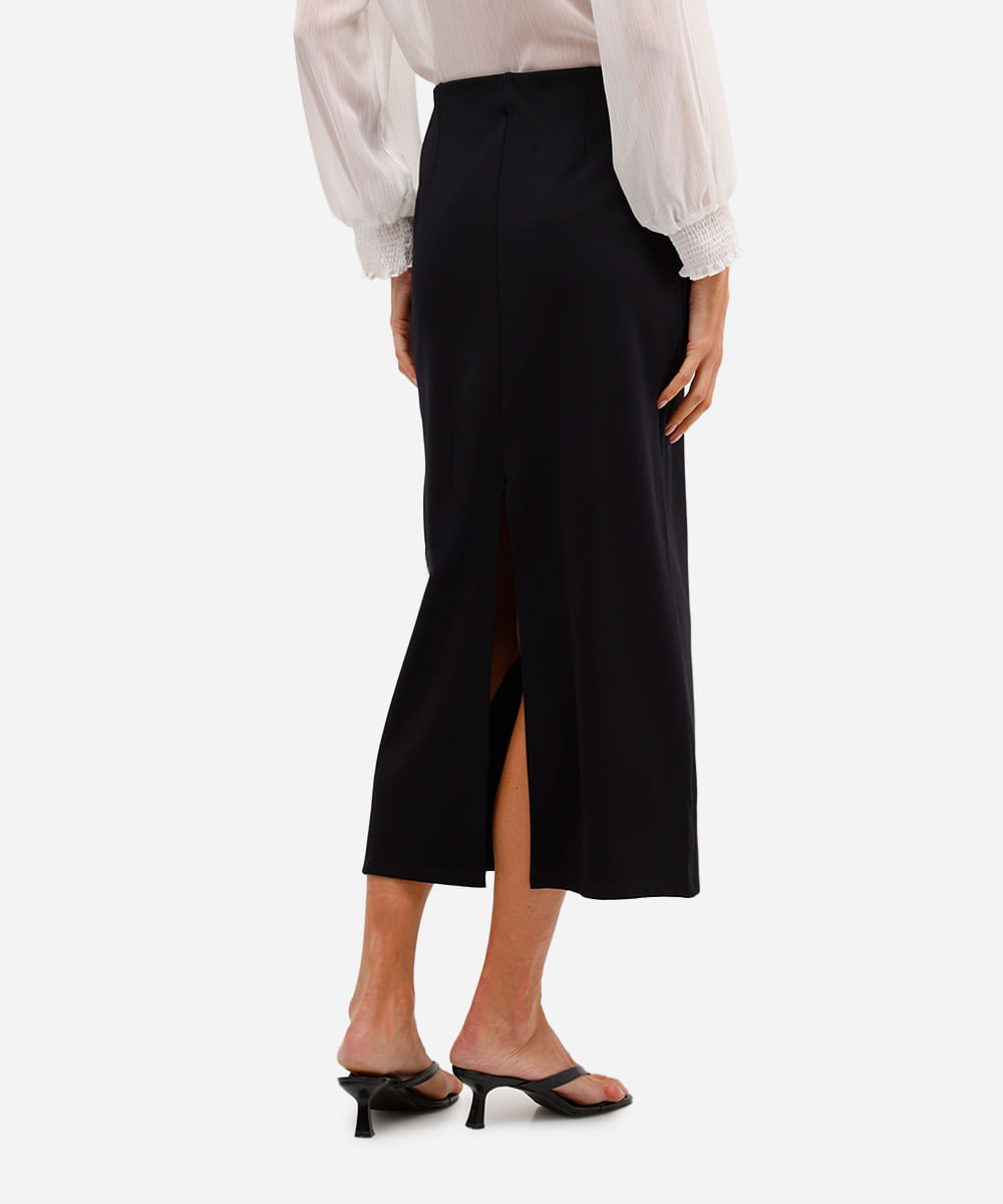 saia midi feminina com viscose e fenda preta