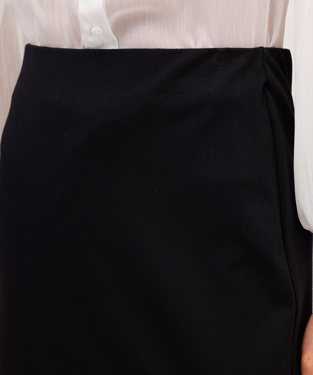 saia midi feminina com viscose e fenda preta