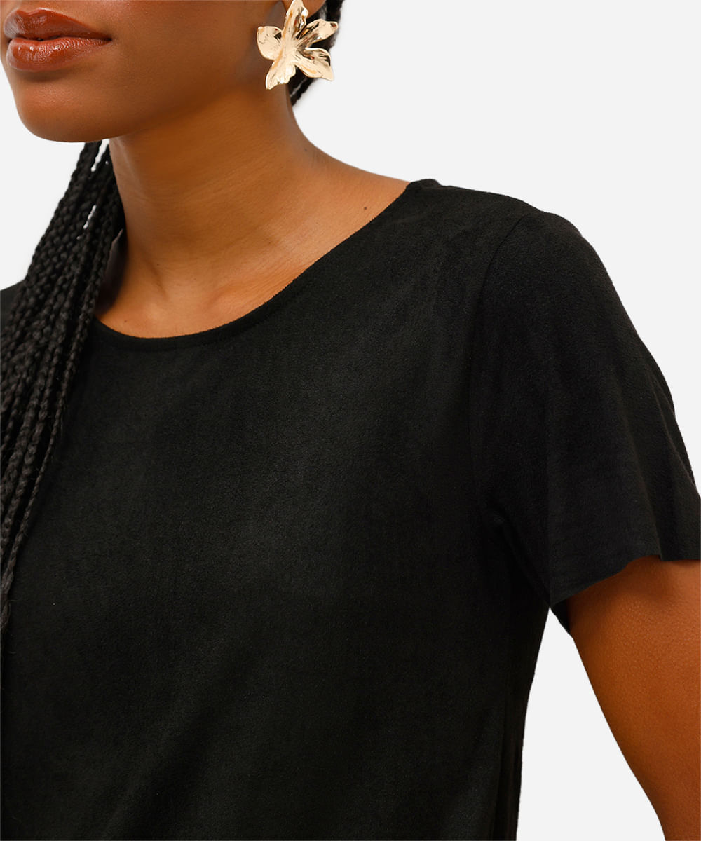 cropped de suede manga curta nude - preto