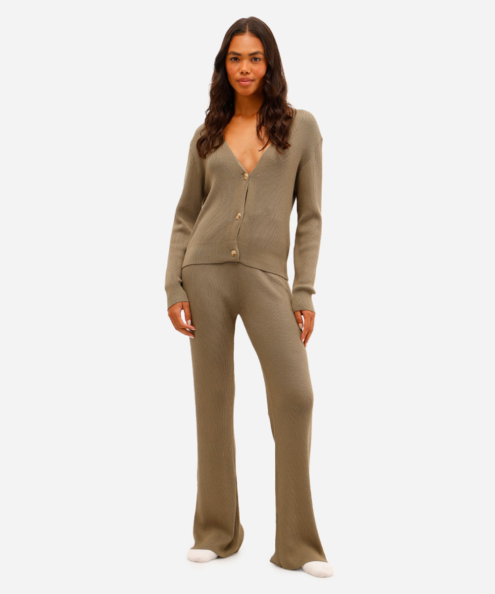 pijama americano feminino de tricot verde