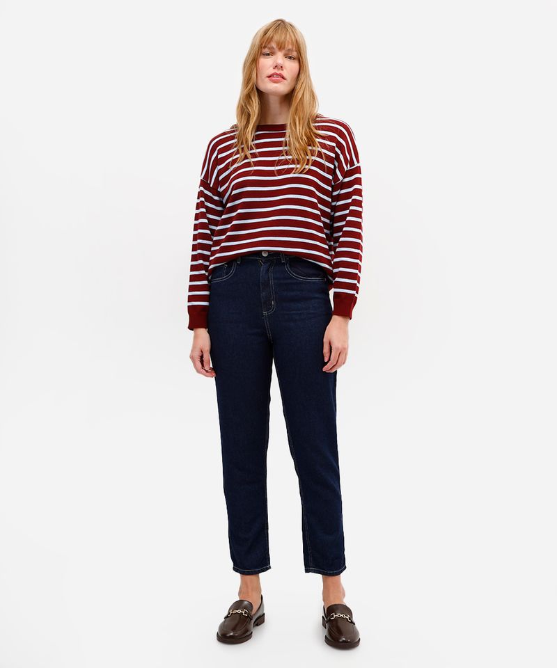 calça mom feminina jeans cintura alta azul