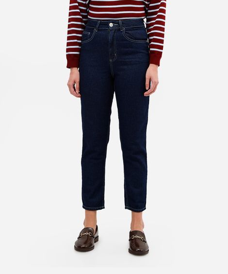 calça mom feminina jeans cintura alta azul
