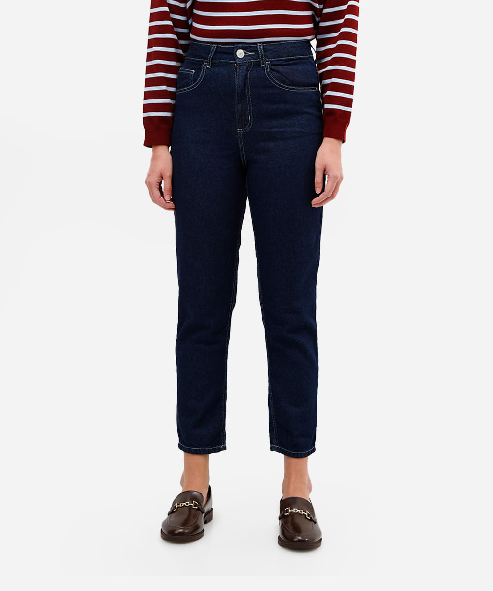 calça mom feminina jeans cintura alta azul