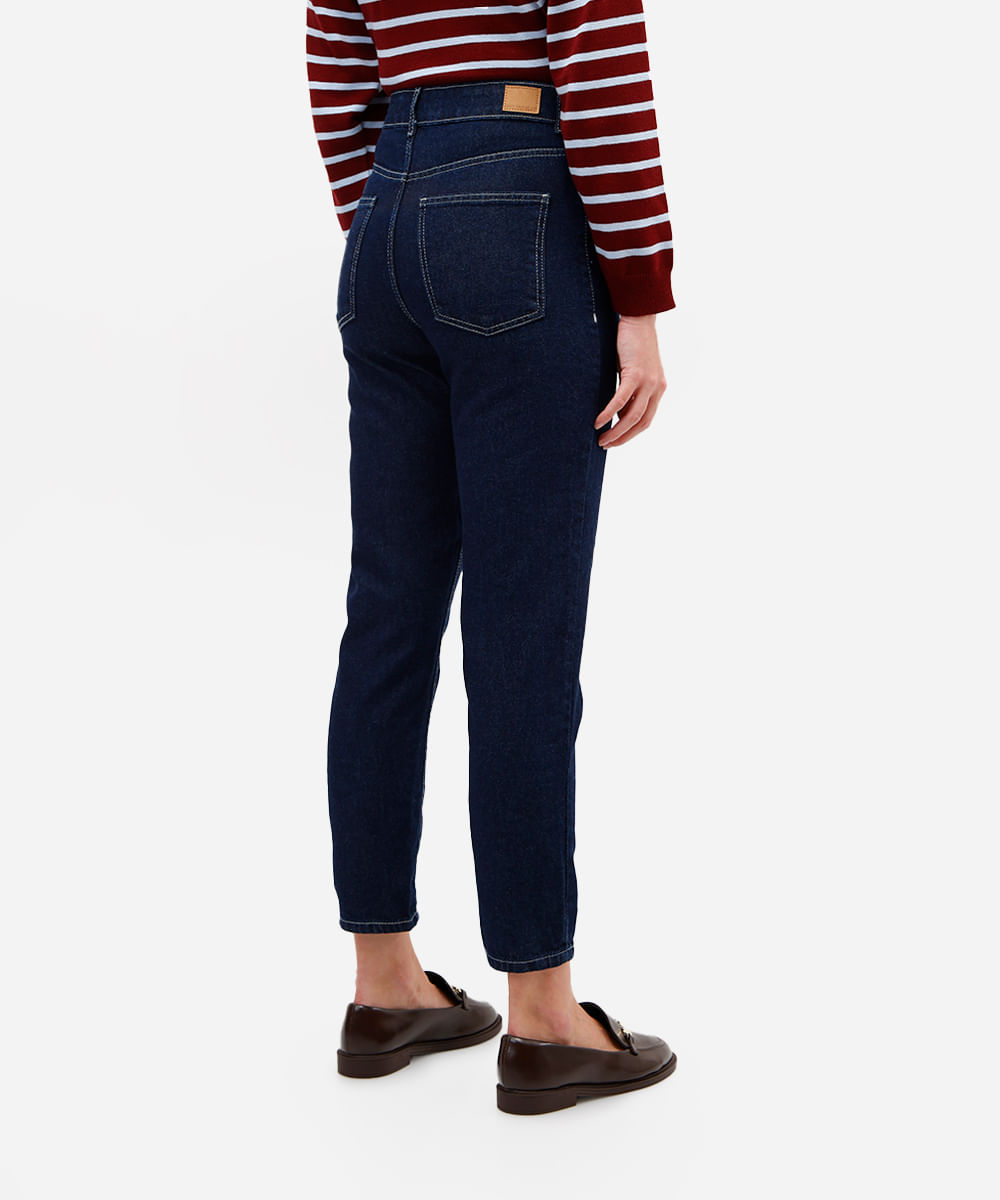 calça mom feminina jeans cintura alta azul