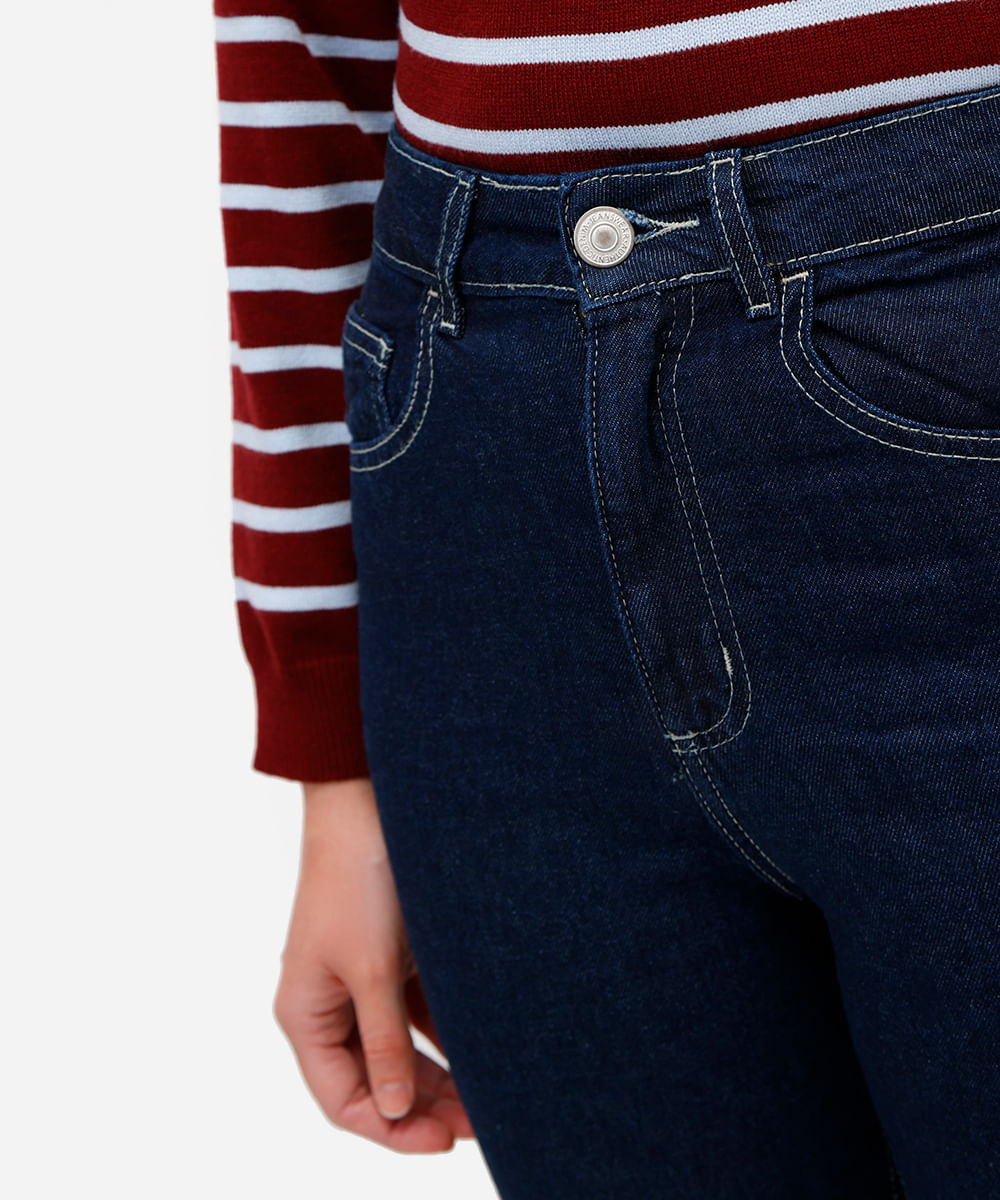 calça mom feminina jeans cintura alta azul