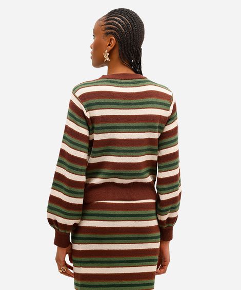 suéter feminino de tricot listrado texturizado marrom