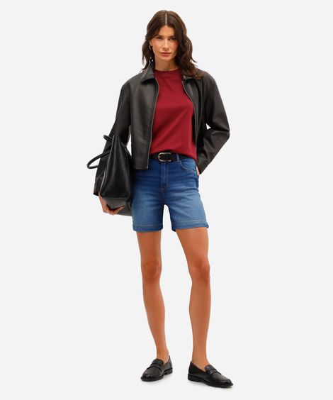 bermuda feminina jeans cintura alta com fendas azul
