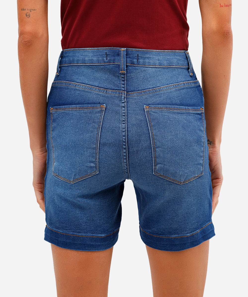 bermuda feminina jeans cintura alta com fendas azul
