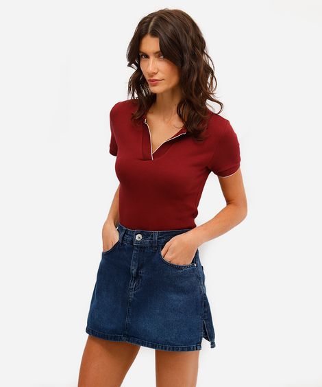 short saia feminino jeans com fendas azul