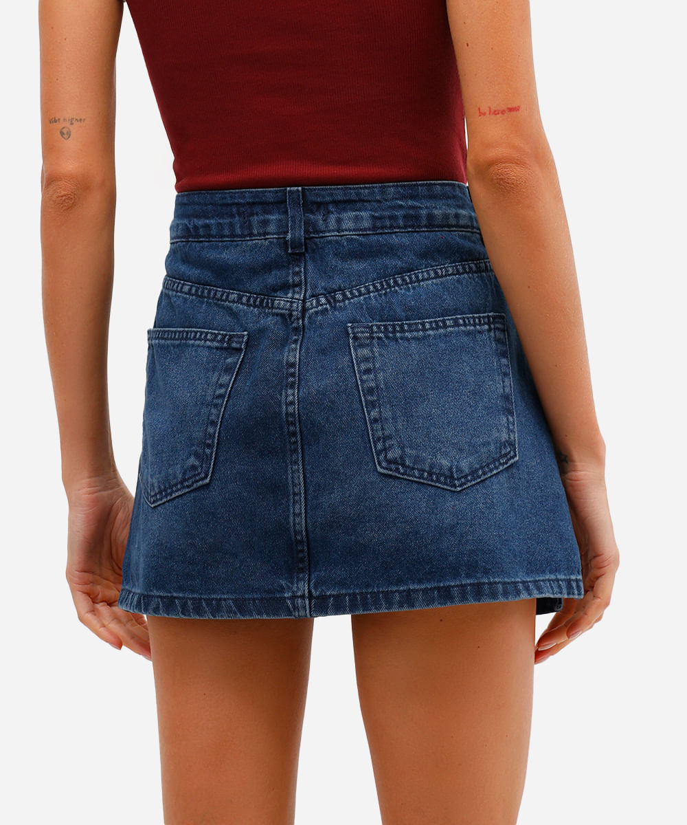 short saia feminino jeans com fendas azul