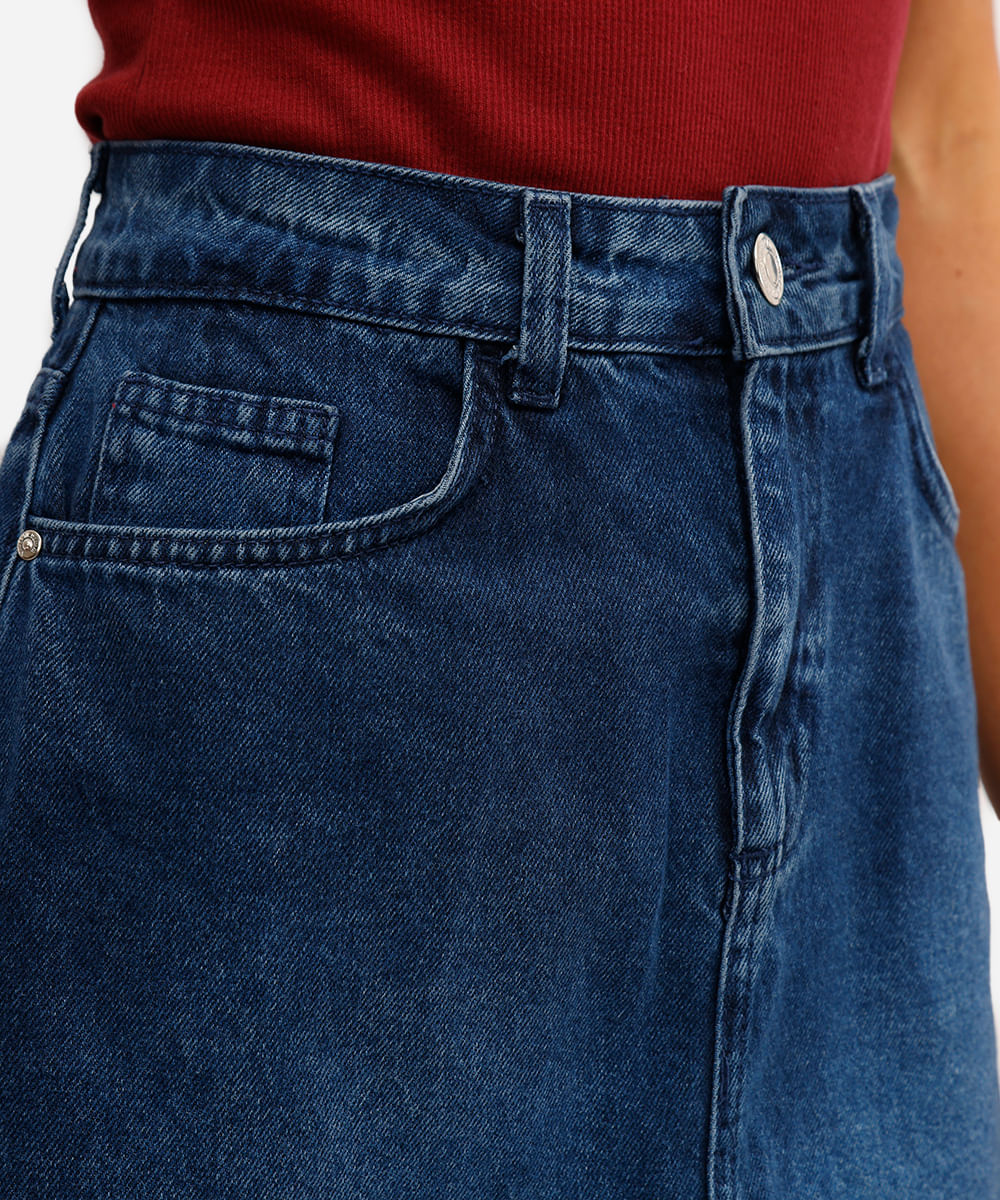 short saia feminino jeans com fendas azul