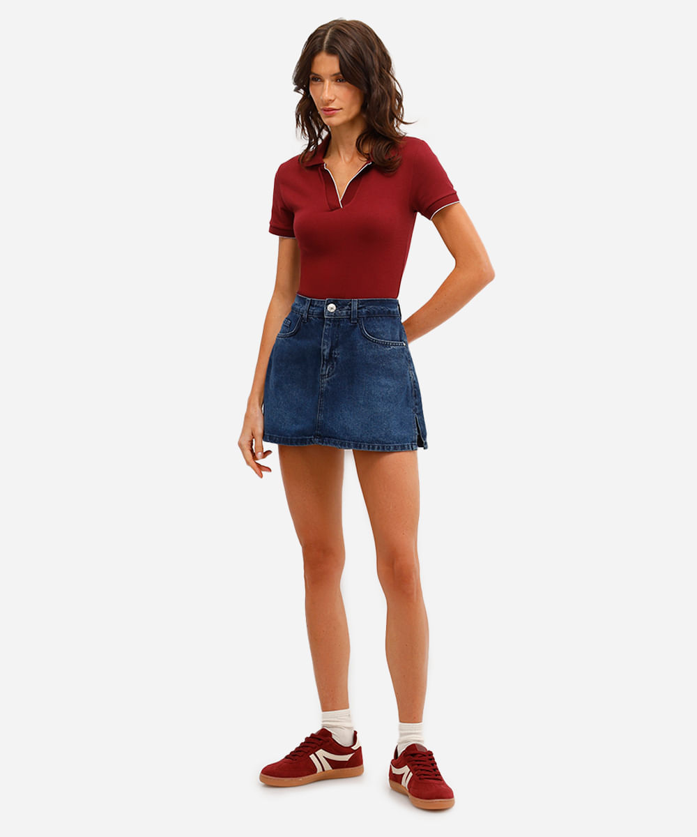 short saia feminino jeans com fendas azul