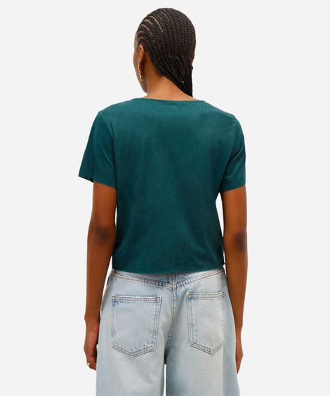 cropped feminino de suede manga curta verde