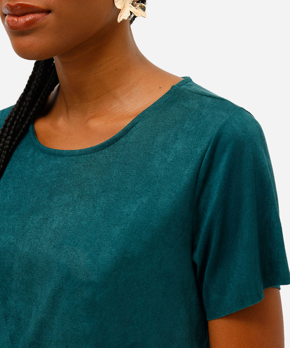cropped feminino de suede manga curta verde