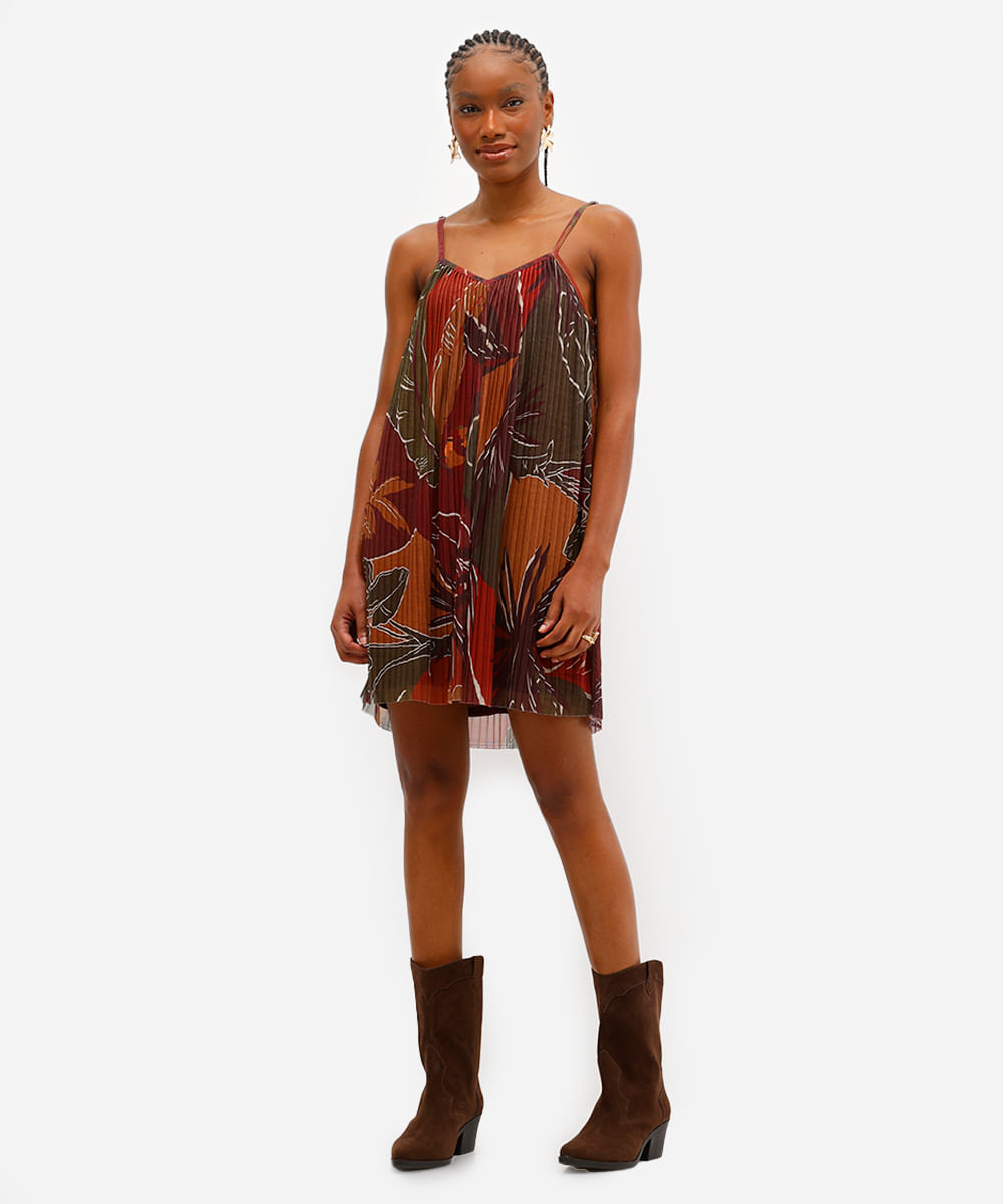 vestido curto feminino de tule plissado folhagens roxo