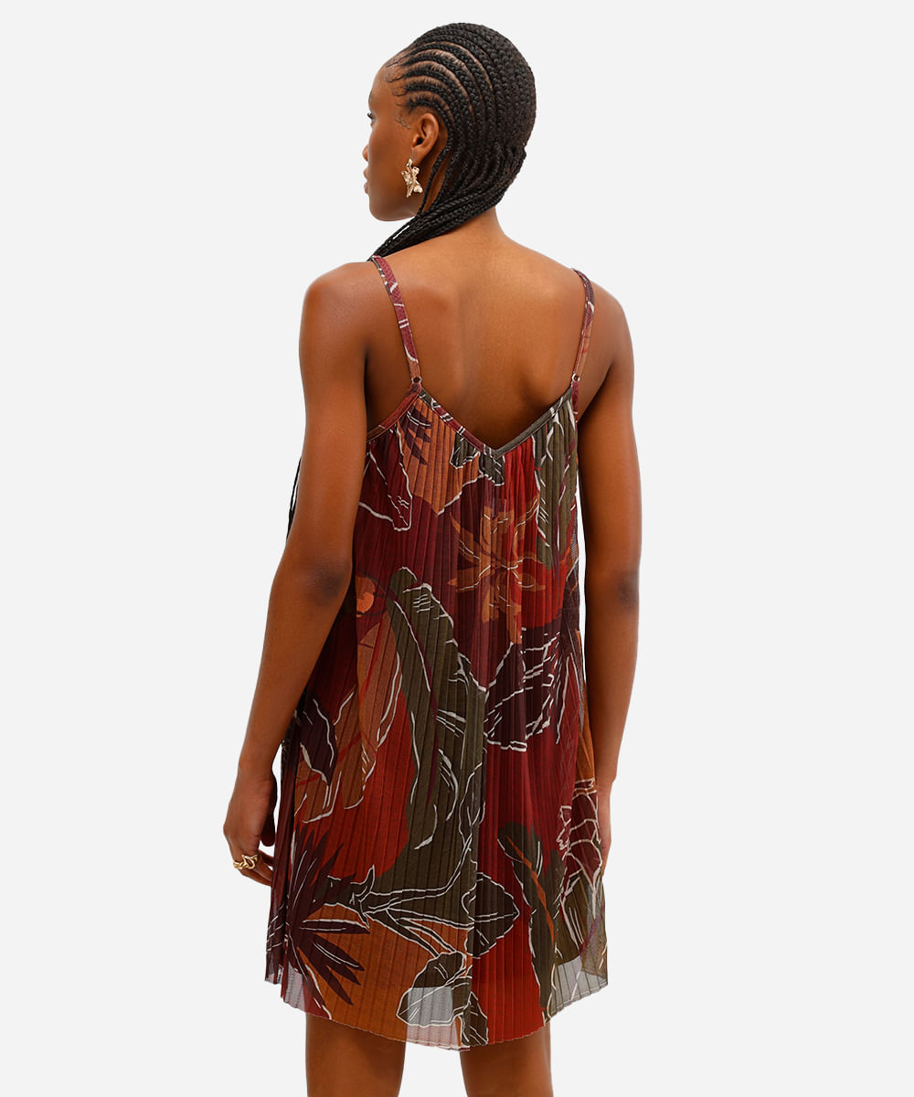 vestido curto feminino de tule plissado folhagens roxo