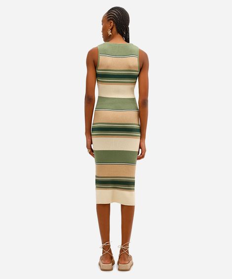 vestido midi feminino de tricot listrado verde