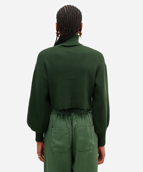 suéter de tricot cropped gola alta verde