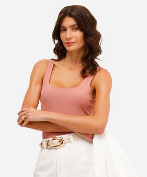 body feminino de poliamida decote quadrado rosa