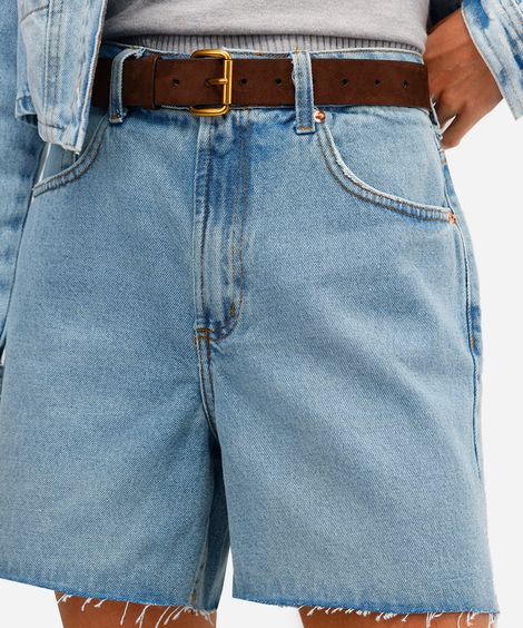 short mom feminino jeans com fendas azul