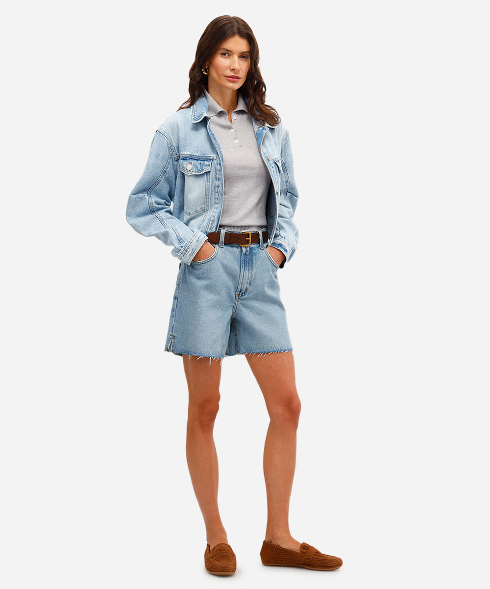 short mom feminino jeans com fendas azul