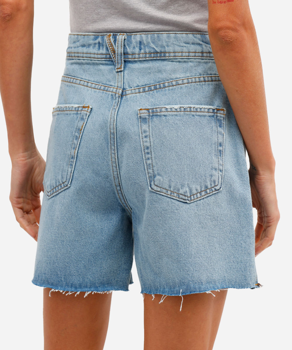 short mom feminino jeans com fendas azul