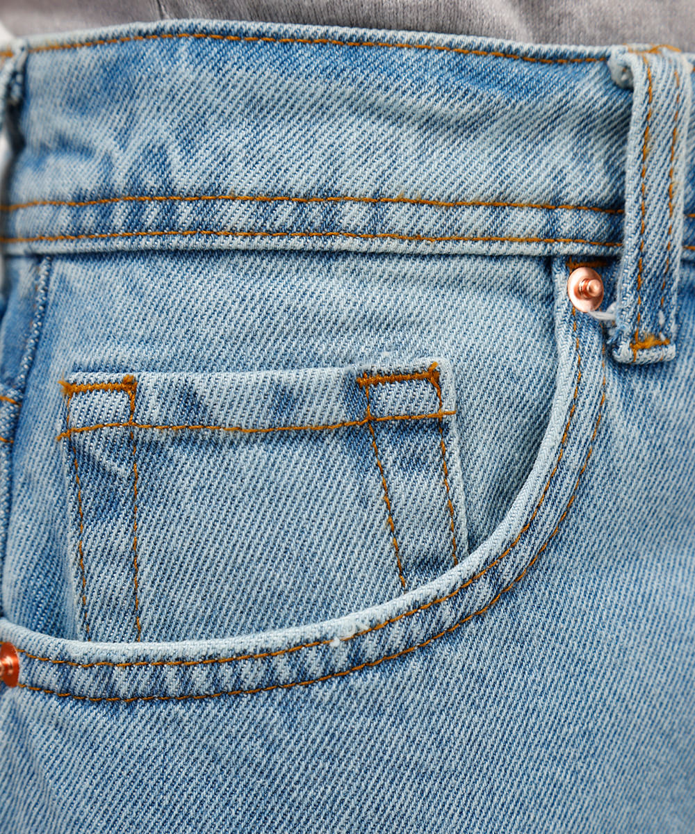 short mom feminino jeans com fendas azul