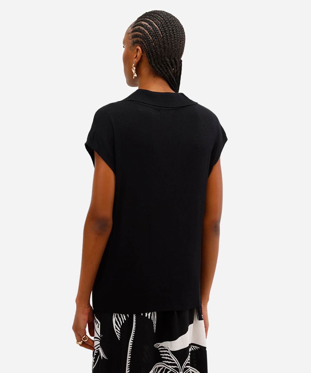 polo feminina de tricot manga curta preta