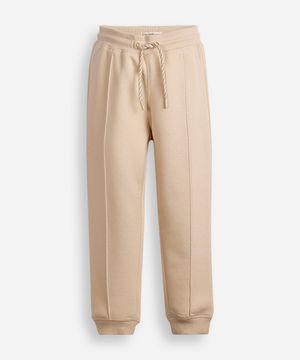 calça jogger infantil de moletom com nervura bege