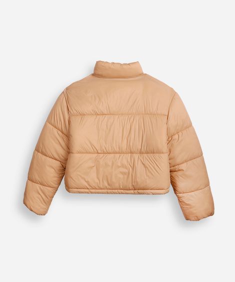 jaqueta puffer juvenil gola alta bege