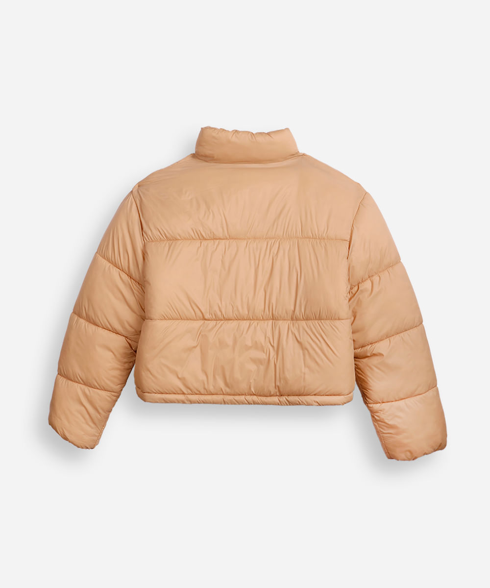 jaqueta puffer juvenil gola alta bege