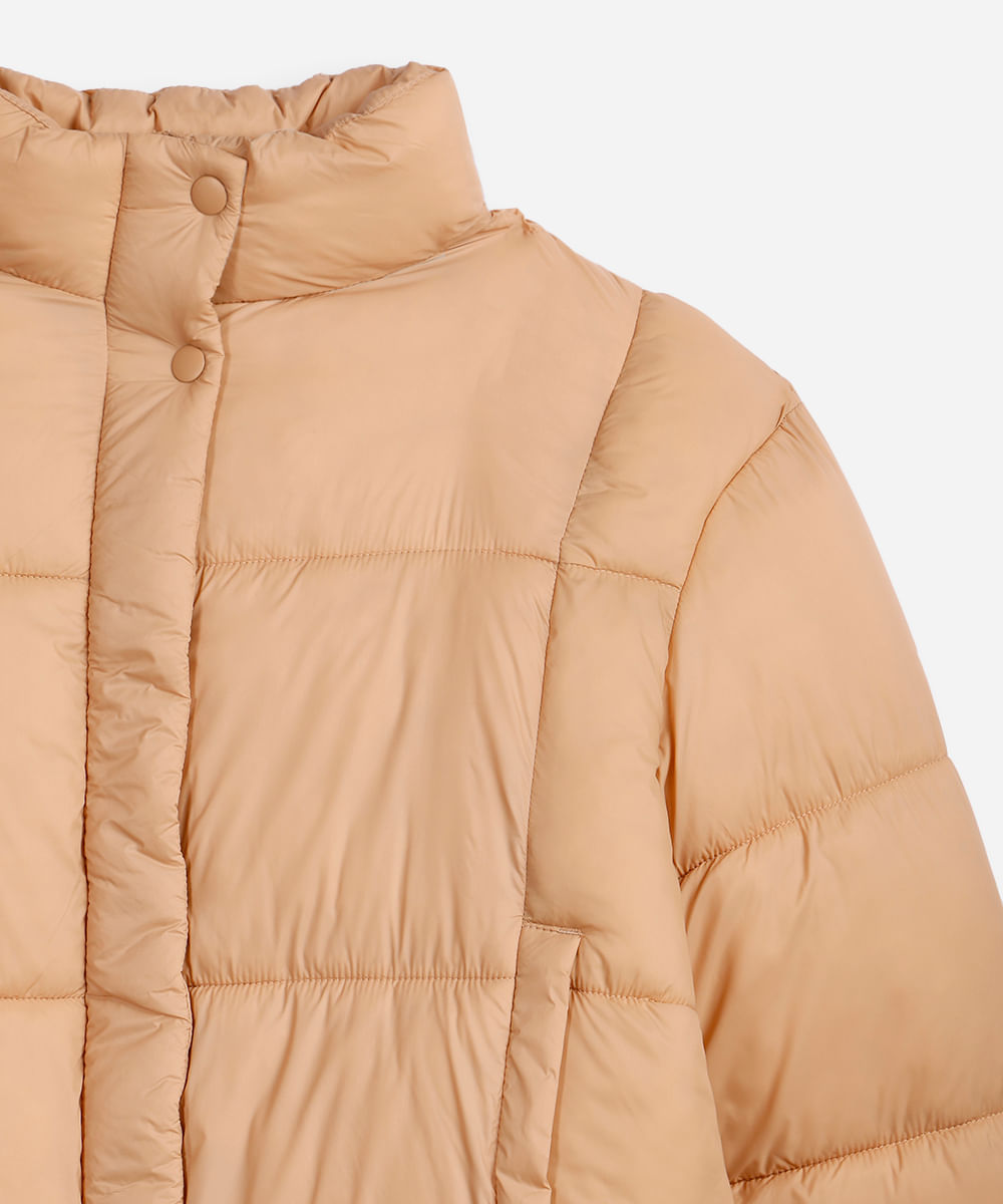 jaqueta puffer juvenil gola alta bege
