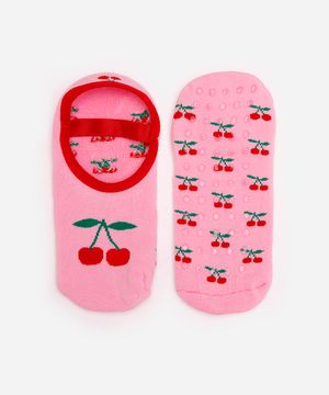 meia feminina sapatilha cerejas rosa