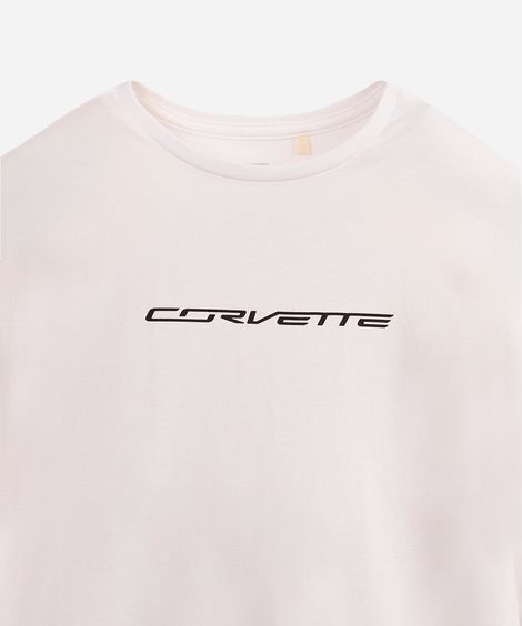 camiseta de algodão juvenil chevrolet corvette off white