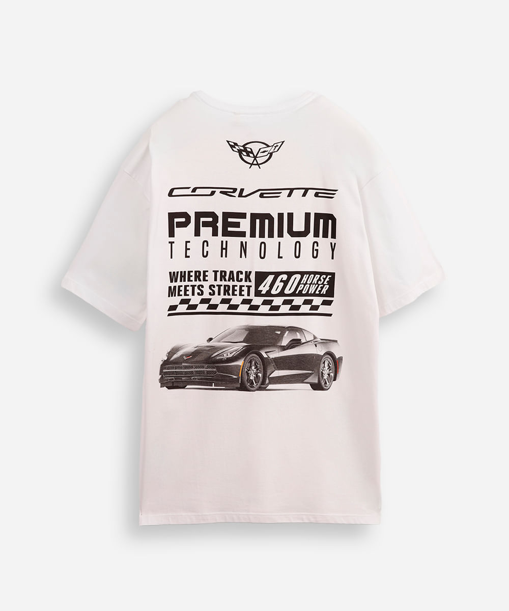 camiseta de algodão juvenil chevrolet corvette off white
