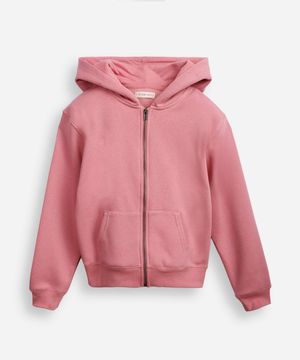 jaqueta juvenil de moletom com capuz e bolso rosa