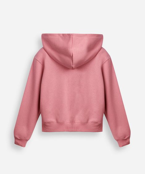 jaqueta juvenil de moletom com capuz e bolso rosa