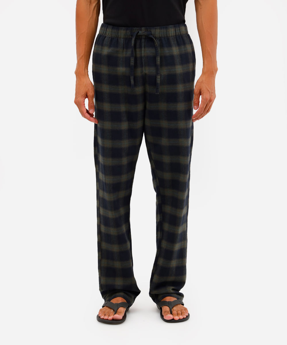 calça de pijama masculina avulsa xadrez verde