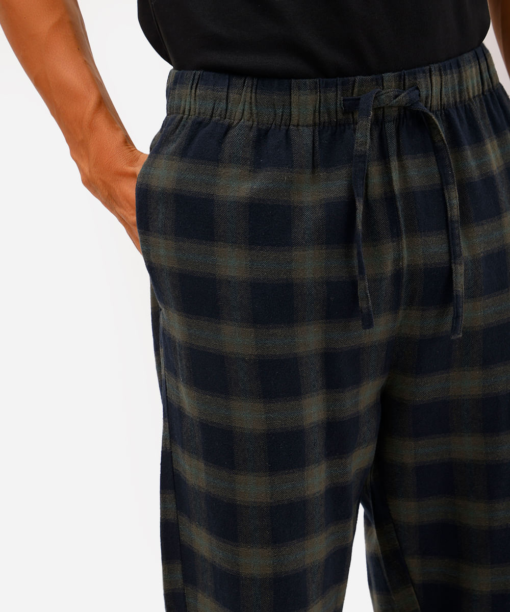 calça de pijama masculina avulsa xadrez verde