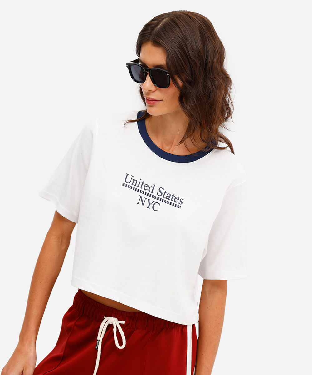 cropped feminino de algodão united states off white